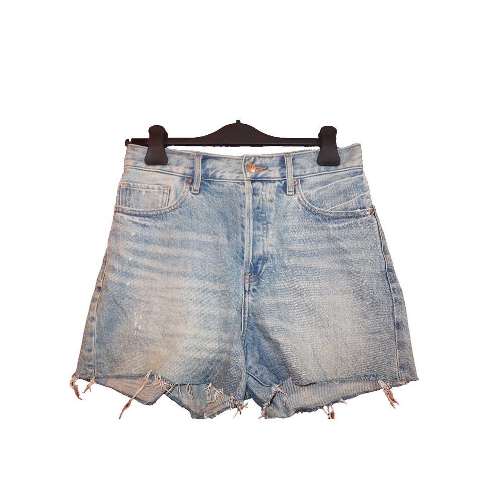 Womens Size 6 Blue Denim Shorts High Rise Raw Hem Distressed Cutoff - Express